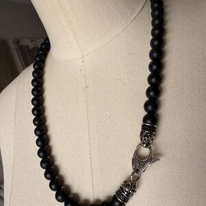 Elegant Black Beaded Necklace with Silver Accents